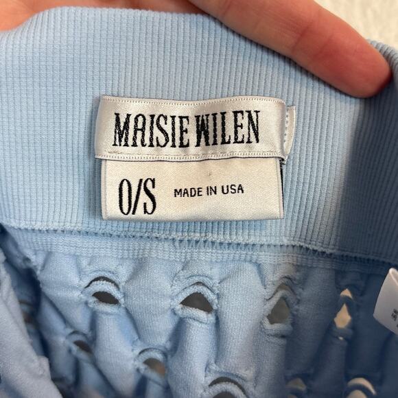 Maisie Wilen Perforated Seamless Knit Stretch Rare Baby Blue Leggings One Size - Picture 4 of 6